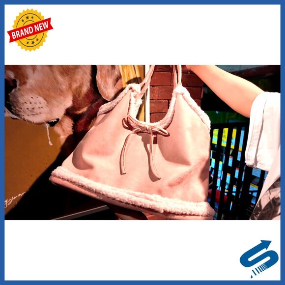 Large Slouchy Hobo Tote Bag with Sherpa Trim, Faux Suede Shoulder Purse - Picture 7 of 7